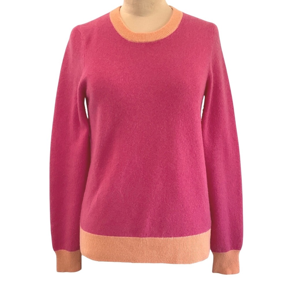 Saks Fifth Avenue 100% Cashmere Colorblock Sweater Pink Orange Crewneck Women S